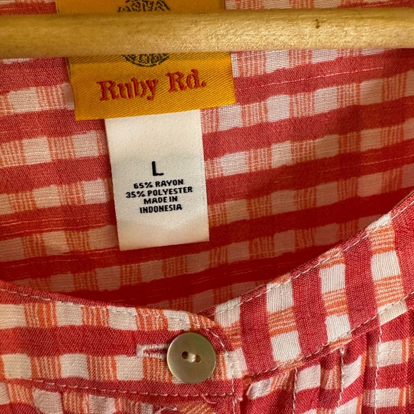 Ruby Road Salmon Pink Plaid Tunic - Picture 2 of 7